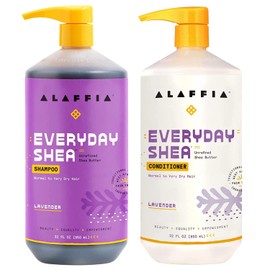 Alaffia EveryDay Shea Shampoo and Conditioner - Normal to Very Dry Hair, Cleans and Protects, Supports Balance pH for Luxurious Locks with Shea Butter and Coconut Oil, Lavender, 32 Oz Each