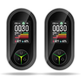 Plug in Carbon Monoxide Detector for Travel: Plug and Play C0 Monitor for Home - Portable 4-in-1 Natural Gas and Carbon Monoxide Alarm with Temperature(°F) & Humidity for RV Hotel - 2 Pack