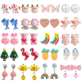 DEVIENG Clip On Earrings Hypoallergenic Suitable for 4-12 Years Old Kids Cute Little Clip On Earrings Jewelry Gift Set One Size Resin No Gemstone, Resin, No Gemstone