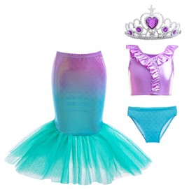 Aukidwld Girls 3pcs Mermaid Swimsuit Bathing suit Princess Bikini set with Skirt for Toddler Little Kids Beach Swimwear 2-10 Years