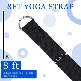 6 Pcs Yoga Strap for Stretching 8 Ft Yoga Exercise Adjustable Straps Yoga Bands with Safe Adjustable D Ring Buckle for Pilates Gym Workouts Yoga Fitness Improves Sitting Posture (Black)