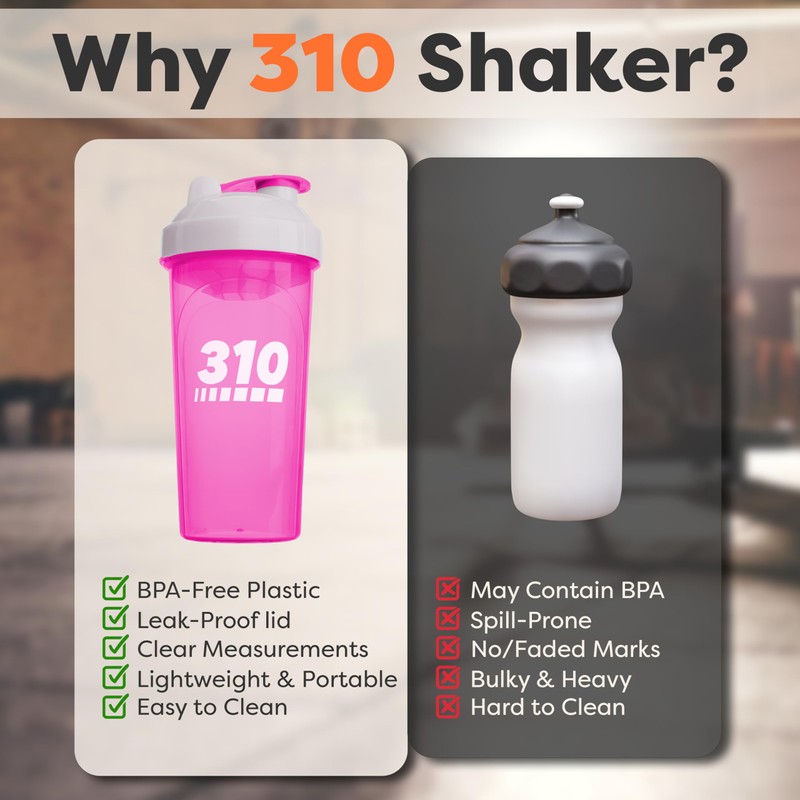 310 Nutrition Protein Shaker Bottle - Durable Blender Bottle Shaker
