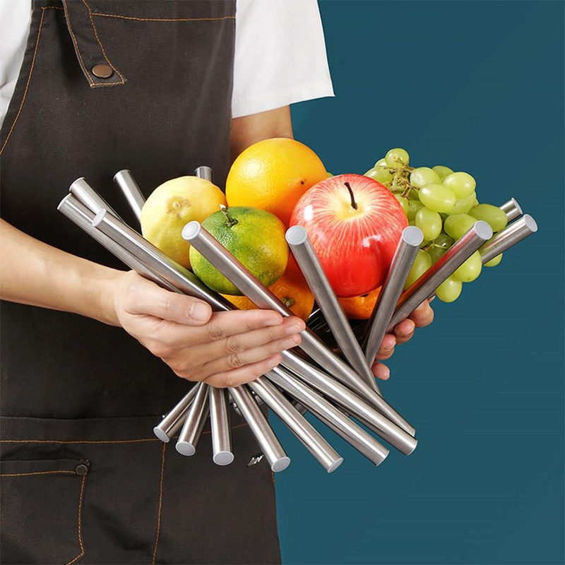 TINMIX Adjustable Fruit Bowl, Worktop Fruit Tray, Stainless Steel, Modern