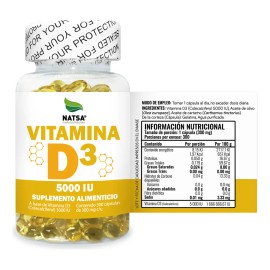 Vitamina D3 5000 UI 300 caps, Refuerza sistema Inmune, Calcio para Huesos y Dientes, Funcionamiento Muscular, Calidad Premium