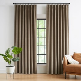 Kayne Studio Pinch Pleated Soft Velvet Curtains 108 Inch Long,60% Blackout Room Darkening Soundproof Thermal Insulated Window Drapes with Back Tab for Bedroom, Mocha Tan,22 Hooks,2 Panels,38" x 108"