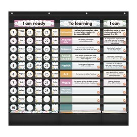 BOHEMIABY Circle Time Learning Center Classroom Pocket Chart Preschool, Educational Pocket Chart Teaching Materials, Learning Calendar Weather Counting Letter Color Shape (Course Schedule Black)