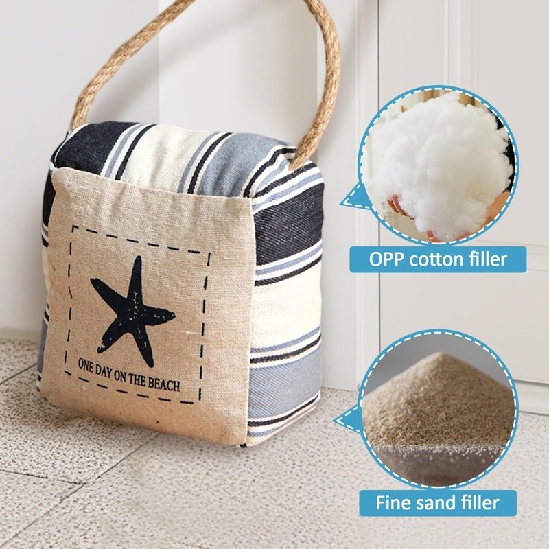 Zovylks Nautical Door Stopper, White with Blue Striped Square Stuffed