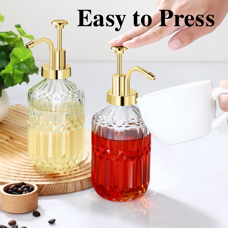 TIWPAJS Glass Coffee Syrup Dispenser 13.5oz, Syrup Bottles with Luxurious