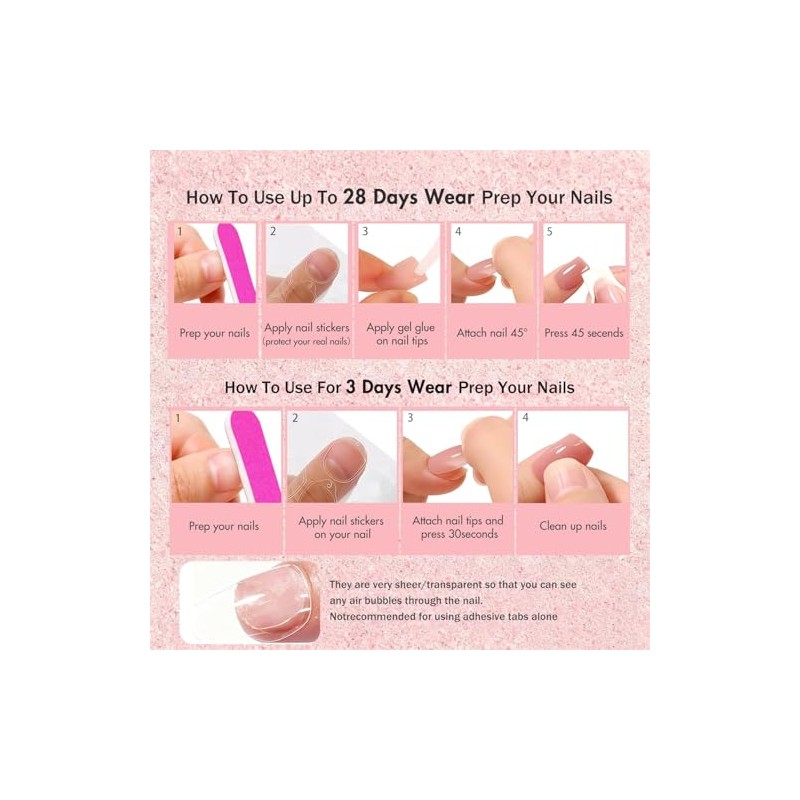 Uñas postizas de gel suave, cortas, cuadradas, de cobertura total,