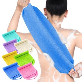 7 Exfoliantes de Espalda para Ducha Exfoliante Corporal de Nailon con Correa Lavadoras Traseras Toallita Exfoliante de Lufa con Correa Estirable para Masajes Limpieza Profunda Corporal