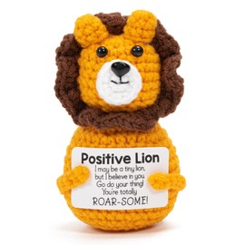 Vinuwu Emotional Support Crochet,Positive Lion Gifts,Positive Crochet Animals with Affirmation Cards,Funny Emotional Support Gift for Women Men (Yellow)