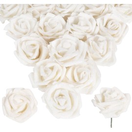 INSUNSIX 30pcs White Glitter Roses 2.56" Foam Glitter Flowers with Stems White Fake Roses Real Looking White Flowers for Bridal Shower Centerpieces Wedding Bouquet Table Decorations for Party (White)