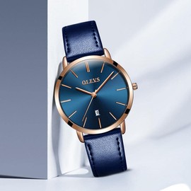 OLEVS Ladies Quartz Watch Minimalist Casual Ultra-Thin Design & Leather Strap & Waterproof & Date Elegant Watch