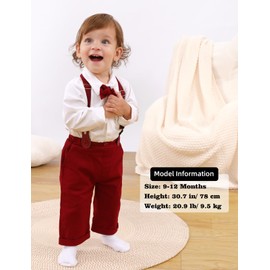 mintgreen Baby Boy Suit Gentleman Wedding Clothes Formal Shirt Set Suspenders Bow Tie with Hat, Red, 9-12 Months, 80