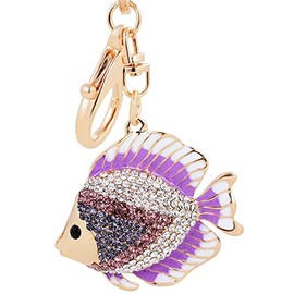 Reizteko Fish Keychain Crystal Keyring Rhinestones Purse Pendant Handbag Charm (Purple)