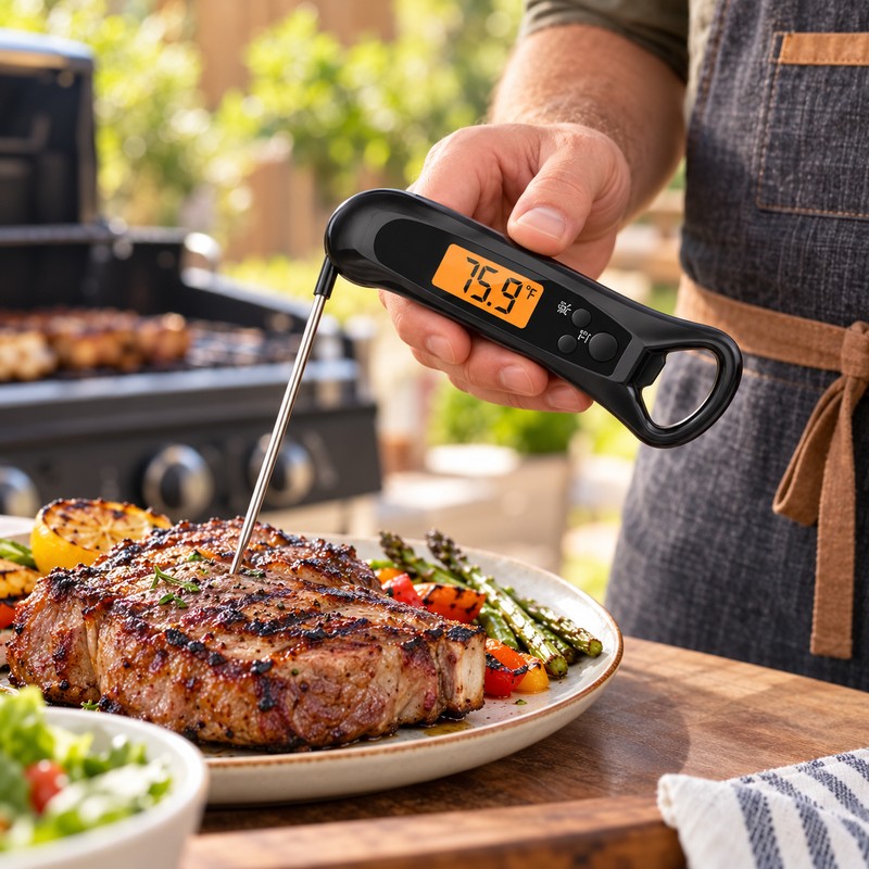 Digital Food Thermometer for Cooking & BBQ – Foldable Probe