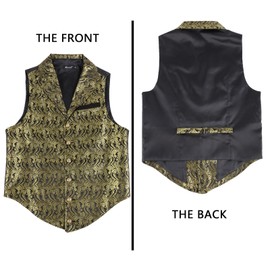 Alizeal Mens Paisley Waistcoat Victorian Steampunk Gothic Formal Casual for Party Banquet Suit Vest, Black+Gold-2XL
