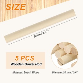PATIKIL 3/4 x 8 Inch Wooden Dowel Rod, 5 Pcs Wood Dowels Unfinished Round Wood Sticks Hardwood Sticks for Craft DIY Projects Home Decor, Natural Color