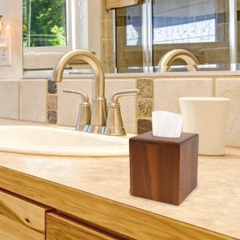 KOLWOVEN Acacia Wood Square Tissue Box Holder - Farmhouse Style, Brown