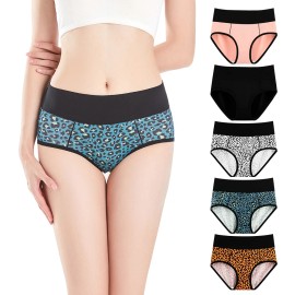 Shanhao 5-Pack Women's Cotton Panties Mid-rise Hipster Leopard Print Full Coverage Underwear Cotton Briefs for WomenColor: Mix-color, Size: M