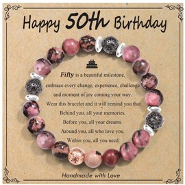 OAVOOK Happy 50th Birthday Gifts for Women Turning 50 Year Old Gifts Bead Bracelet for Mom, Wife, Aunt, Grandma, Friends, Sister