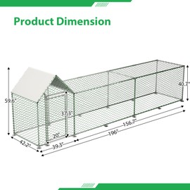 YOPTO Metal Chicken Coop,16x3FT Walk-in Chicken Run,Galvanized Wire Poultry Chicken Hen Pen Cage, Rabbits Duck Cages with Waterproof and Anti-Ultraviolet Cover for Backyard and Farm