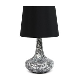Simple Designs LT3039-BLK Mosaic Tiled Glass Genie Fabric Shade Table Lamp, Black (Pack of 4)