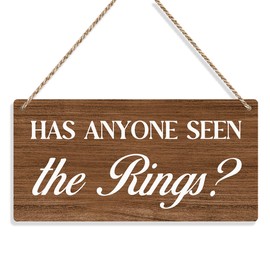Ring Bearer Sign Rustic Wall Hanging Funny Wedding Accessories Wedding Decorations for Reception Has Anyone Seen the Rings Engagement Wedding Party Wall Art Decor Wooden Sign Front Decoration (Brown)