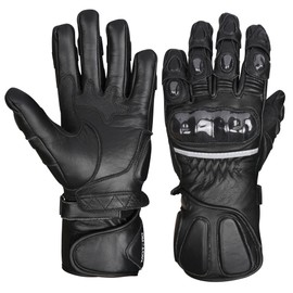 MOTERO Mens Warm Motorcycle Riding Gloves Full Finger Motorbike Leather Gloves With CE Knuckle Heavy Duty Armour Protection (Blk - 3XLarge)