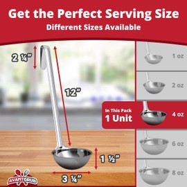 Super Sturdy, Ergonomic 4 Oz. Soup Ladle 1 Pk. Stainless Steel Ladles with Long Handles. Best Kitchen Accessories for Stirring, Portioning and Serving Soups, Chili and Stew in Restaurants and at Home