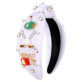 Golf Headband Rhinestone Crystal Jeweled Knotted Headband Golf Beaded Embellished Wide Knot Head Band Game Day Sport Hair Accessories Gift