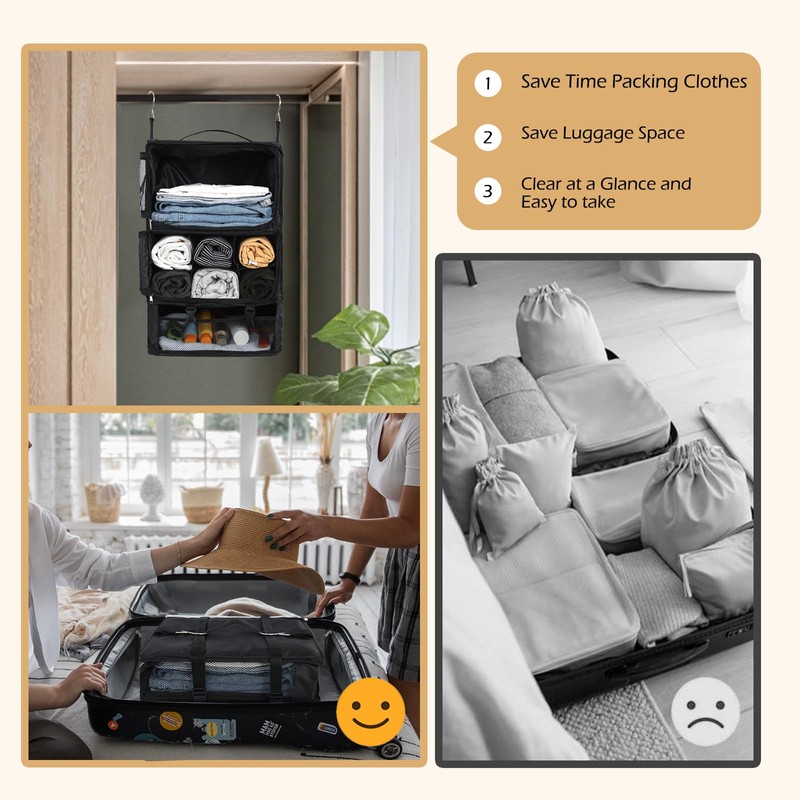 Surblue Hanging Shelves Travel Storage Bag Compression Packing Cube for