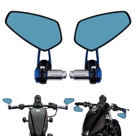 7/8'' Motorcycle End Bar Mirror 22mm Rearview Mirror Universal Motorbike Side Mirror (Carbon Blue mirror -Blue Lens)