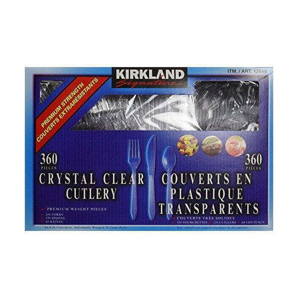 Kirkland Signature - neys Heavyweight Clear Cutlery - 360 Pieces - Includes Weight Plastic Forks, Spoons and Knives vynft