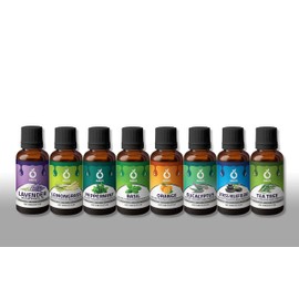Essential Oils Gift Set, Top 8 Aromatherapy Oils Orange Lavender, Tea Tree, Peppermint, Eucalyptus,Lemongrass, Stress Relief Blend, Basil Oil (10 ml Each)