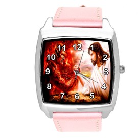TAPORT Pink Leather Square Devil vs Jesus Watch