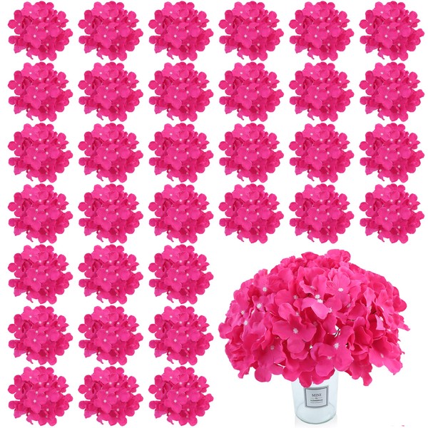 AVIVIHO 65pcs Hot Pink Hydrangea Artificial Flowers Bundle Silk Cloth