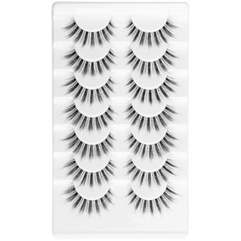 JIECAI Lashes Wispy False Eyelashes Mink Eye Lashes Manga Fake Eyelash D Curl Pestañas Postizas Clear Band Lash Strips That Look Like Extensions, 7 Pairs Pack, Wispy Anime
