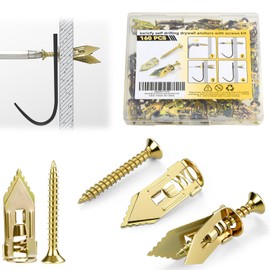 ksricfy 160PCS Upgraded Self Drilling Drywall Anchors with Screws Kit - 80 Corrosion-Resistant Zinc Winged Anchors + 80 Screws for Sheetrock/Gypsum Board/Hollow Walls, No Drill, Making Anchoring Easy