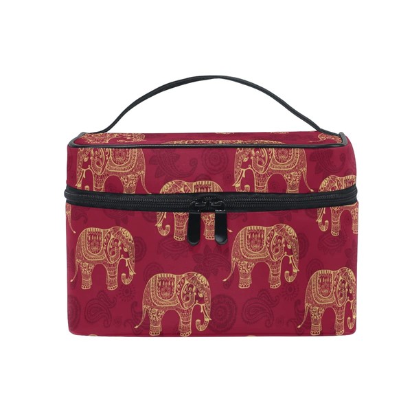Red Mandala Elephant Makeup Bag Cosmetic Storage Large Travel Handle Personalised Bag Compartments for Teenage Girls Women, multicoloured, Cosmetic case