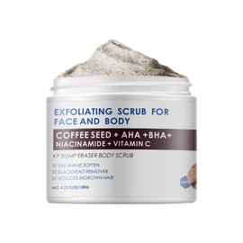 IREV KP Bump Eraser Body Scrub, Coffee Scrub with AHA BHA, Exfoliating Body Scrub Ingrown Hair Treatment for Bikini Area, Body Exfoliator Exfoliant for Chicken Skin Strawberry Treatment Body Scrub