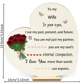 Wife Gifts Birthday Wooden Sign Hanging Ornament 2PC Set My Woman Christmas Presents Wood Heart Plaques Spouse Family Valentines Day Wedding Anniversary Thank You I Love You Appreciate Souvenirs