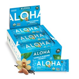 ALOHA ALOHA Organic Plant Based Protein Bars, Vanilla Almond Crunch, 1.98-Ounce Bars, (Pack of 12)
