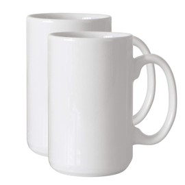 Serami 17oz White Classic Tall Coffee Mugs. Large Handles and Ceramic Construction, Set of 2