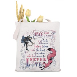 MAOFAED Fantasy Book Lover Gift, Once Upon A Time, Canvas Tote Bag For Book Lover, Reading Gift, Bookish Merchandise (never loveCA)