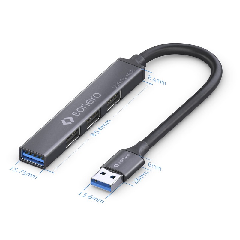Sonero USB-Hub, USB-Verteiler, 4-Port, 1x USB 3.2 mit 5 GB/s,