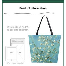 Canvas Art Tote, Large Women's Shoulder Bag Tote, Shopping, Reusable (Almond Blossom)