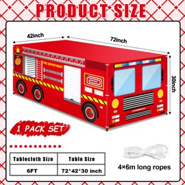 Afniimyapt 6Ft Firetruck Party Tablecloth Firefighter Firetruck Theme Party Decorations Large Fire Truck Table Fort Tent Cover Playhouse for Firefighter Engine Rescue Theme Supplies Decorations