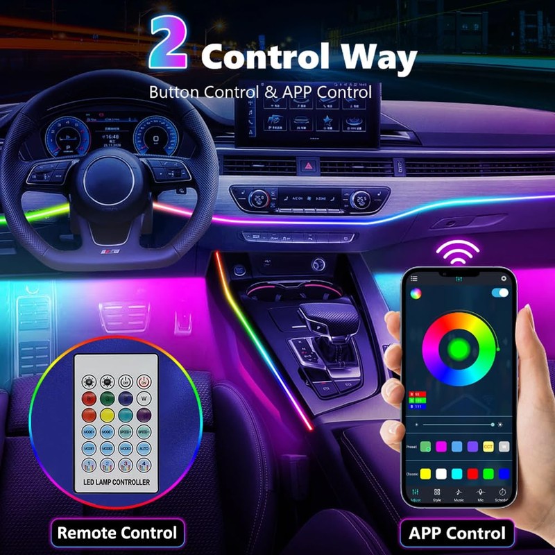 Acrylic Interior Car LED Lights with Remote and Wireless APP