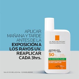 La Roche-Posay Anthelios UVMune 400 FPS50 + Oil Fluido Protector Solar Facial Matificante resistente al agua, sudor y arena para pieles Mixtas a Grasa